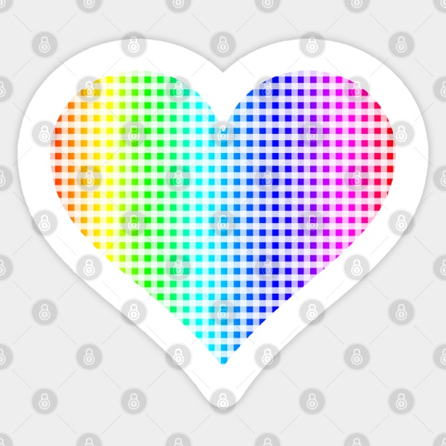 Rainbow and White Gingham Heart Sticker by bumblefuzzies